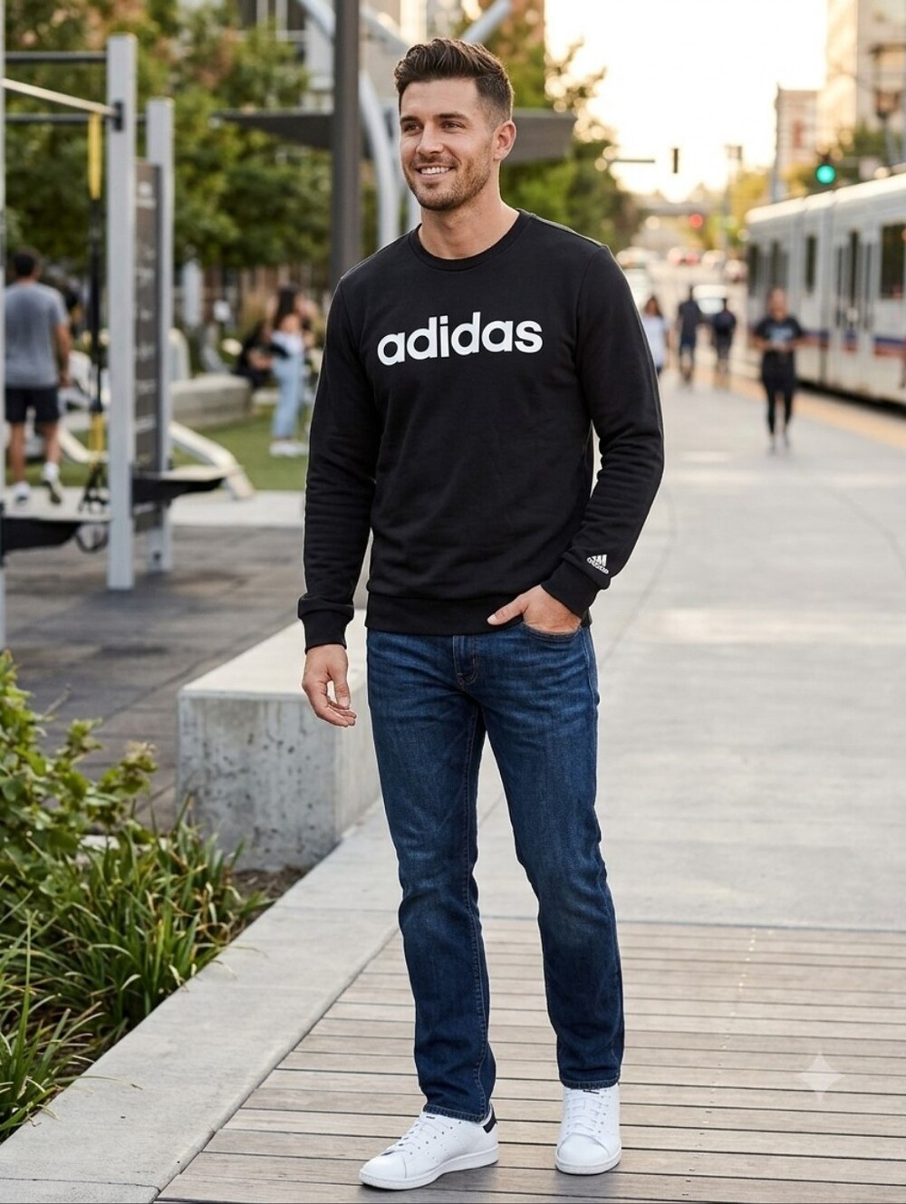 ​NWOT adidas Black Essentials Logo Crewneck Sweatshirt Size